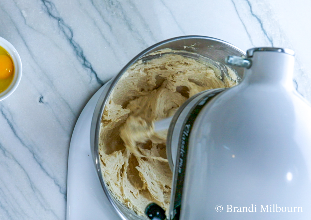 large bowl, cream butter and sugars using paddle attachment