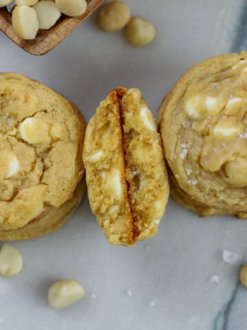 stack of white chocolate macadamia nut cookies