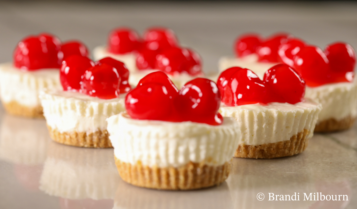 No bake cheesecake cups with cherry topping