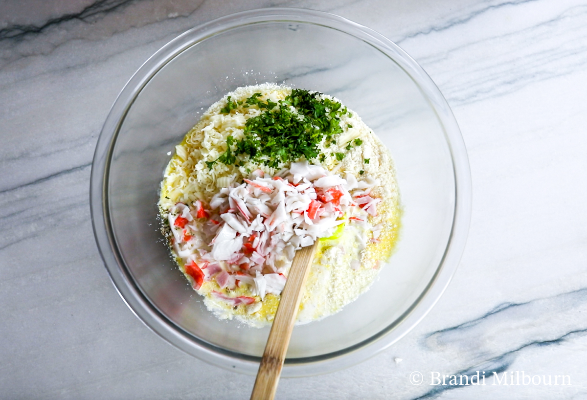 mix crab and parsley into egg mixture