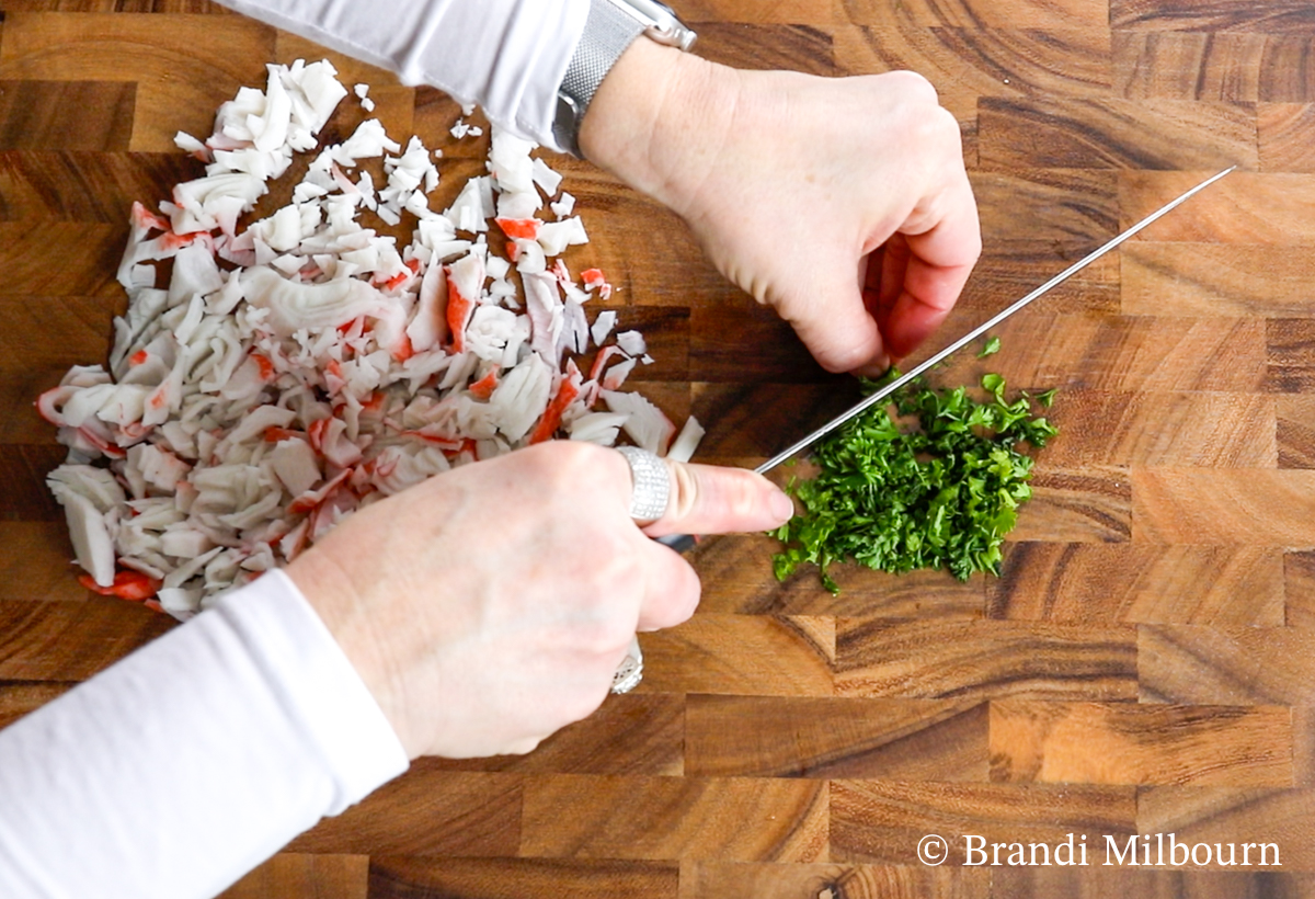 chop crab and parsley