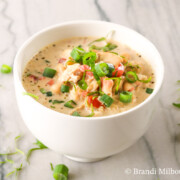 Bowl of white chicken chili