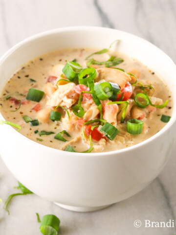 Bowl of white chicken chili