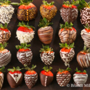 Variety of chocolate covered strawberries with all designs