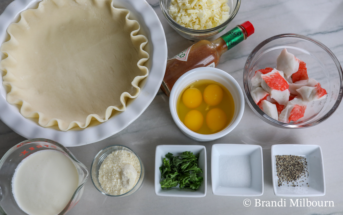 Ingredients to make crab quiche