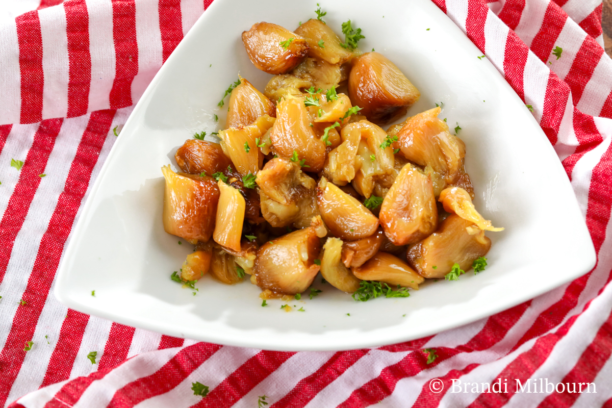 oven roasted garlic in bowl