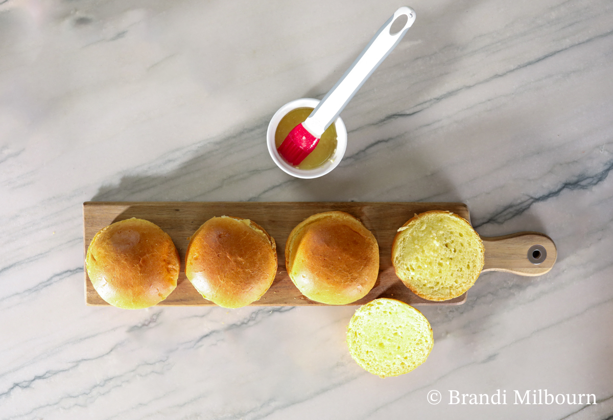 Brush buns with Butter the toast to golden brown.